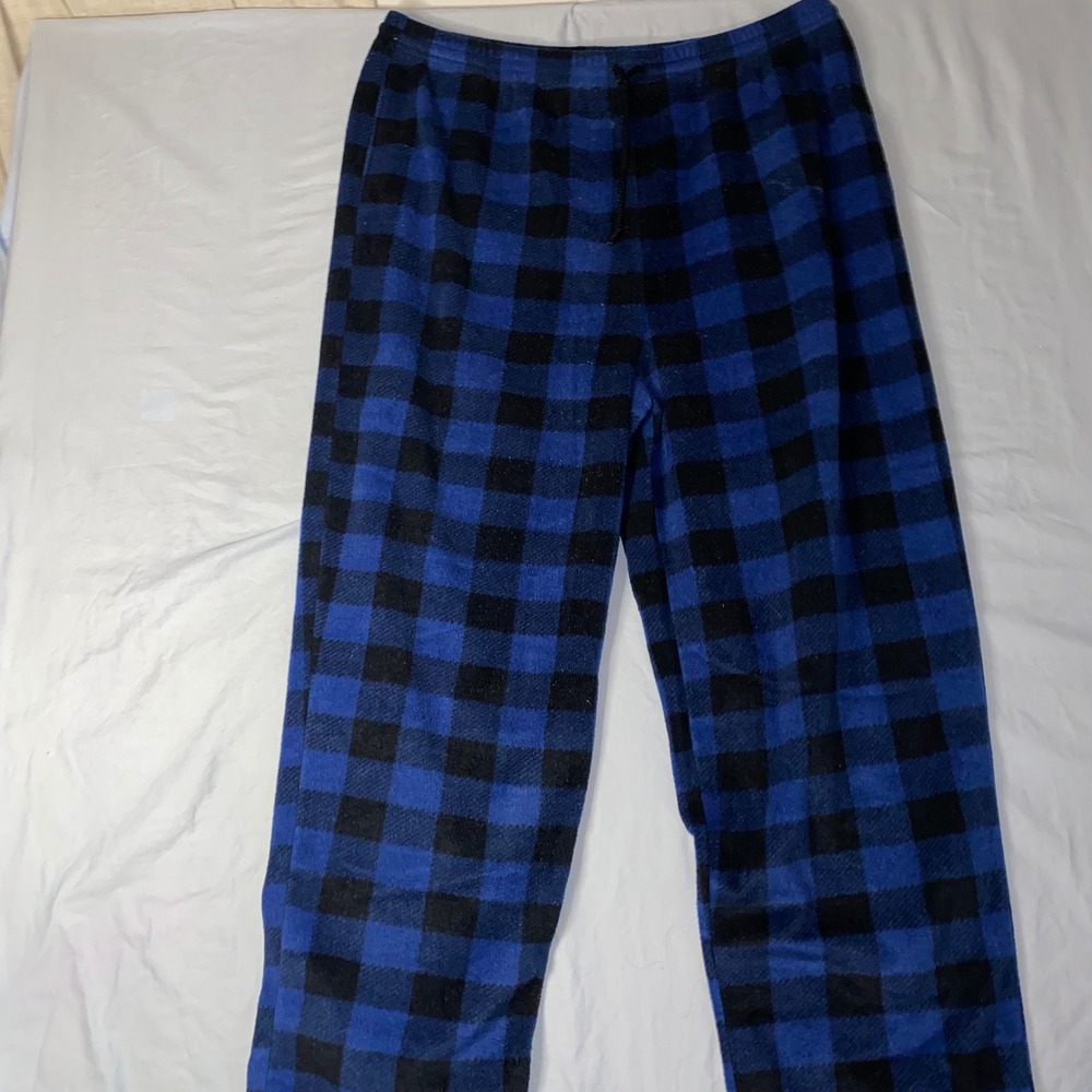 Falls Creek Mens XL Pajama Pant Blue Black Buffalo Plaid Fleece Lounge Sleepwear